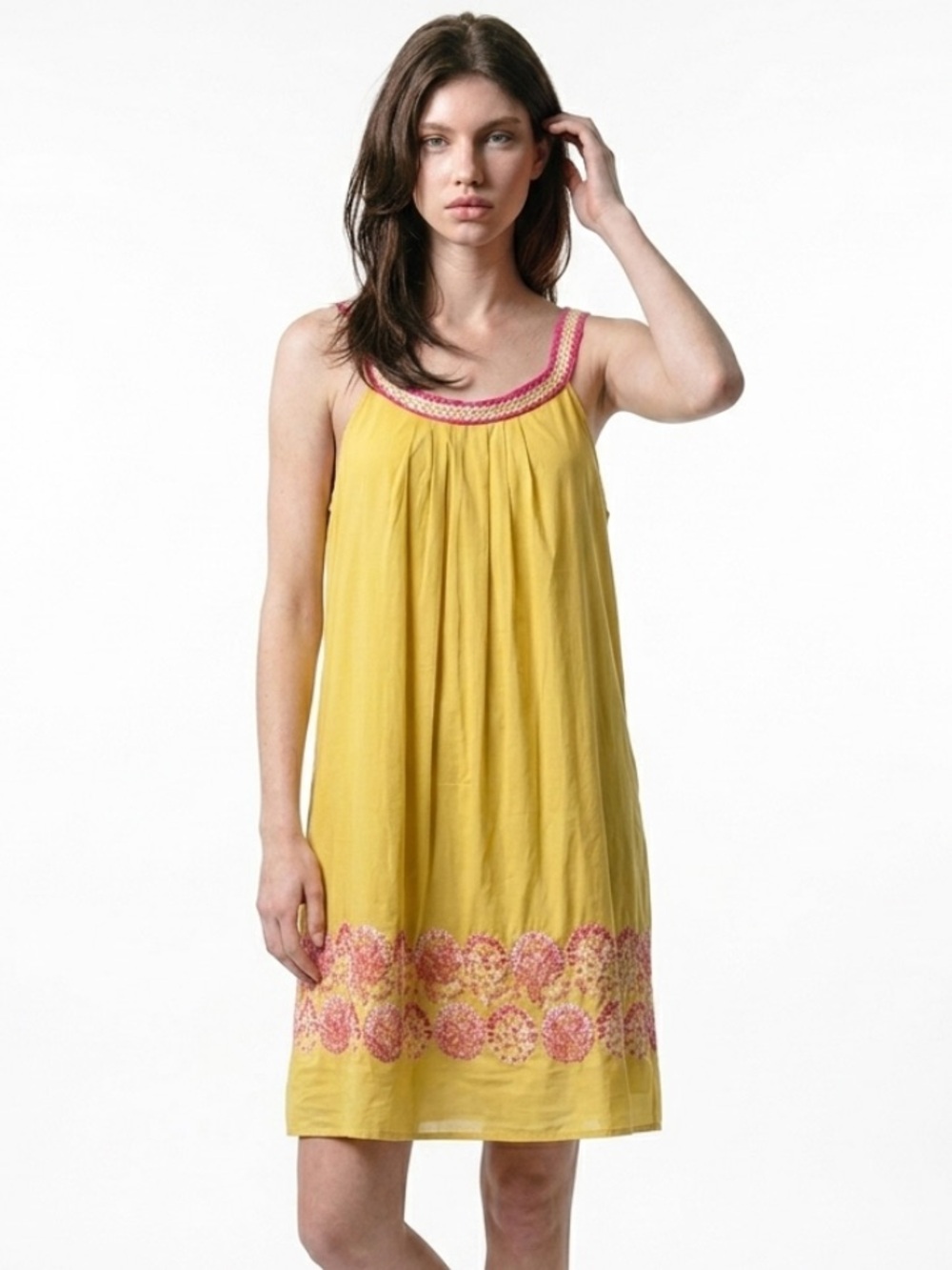 ARYEH Dress Embroidered Lace Yellow Shift Summer Sun Sleeveless